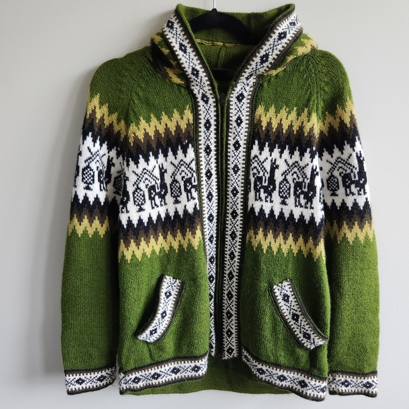 Sweaters - Alpaca Wool Hooded Cozy Soft Warm Sweater Size Medium Green Cozycore